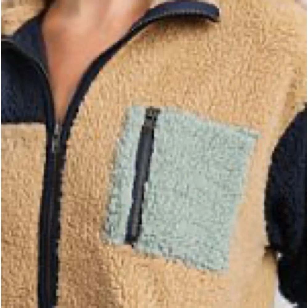 BKE Color Block Sherpa Jacket Latte Jadite Mood Indigo size: Medium - Picture 4 of 5